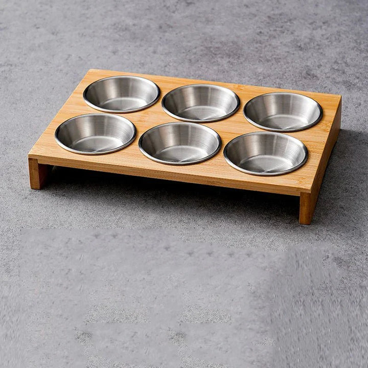 Stainless Steel Dip Bowls On Bamboo Serving Tray Set | Stornfield