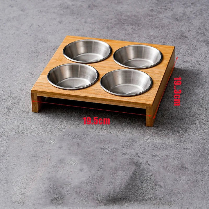 Stainless Steel Dip Bowls On Bamboo Serving Tray Set | Stornfield