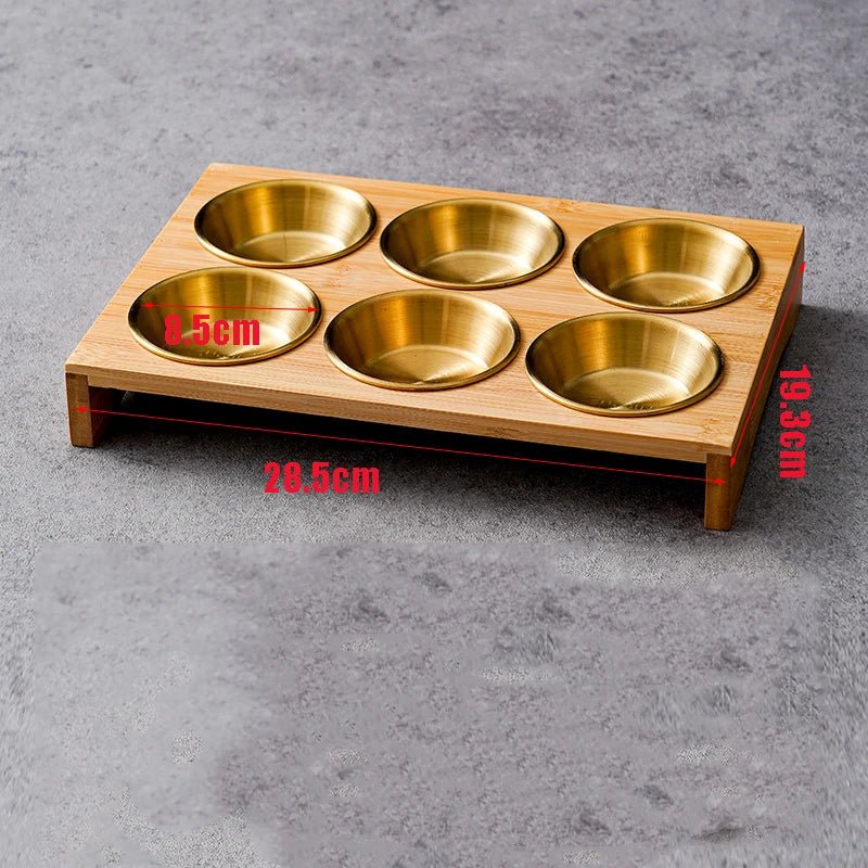 Stainless Steel Dip Bowls On Bamboo Serving Tray Set | Stornfield