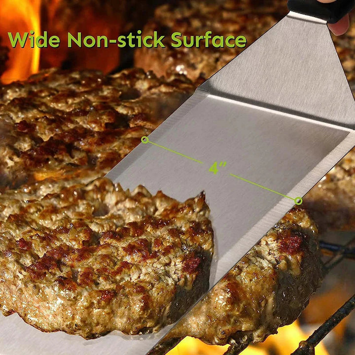 Stainless Steel Long Grill Spatula with Cutting Edges Scraper Tool | Stornfield