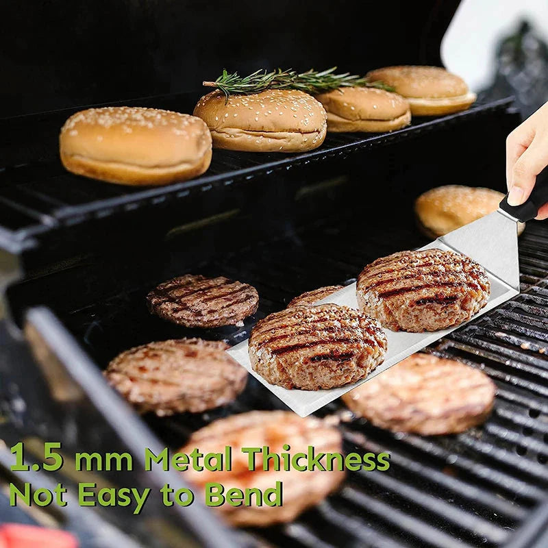 Stainless Steel Long Grill Spatula with Cutting Edges Scraper Tool | Stornfield