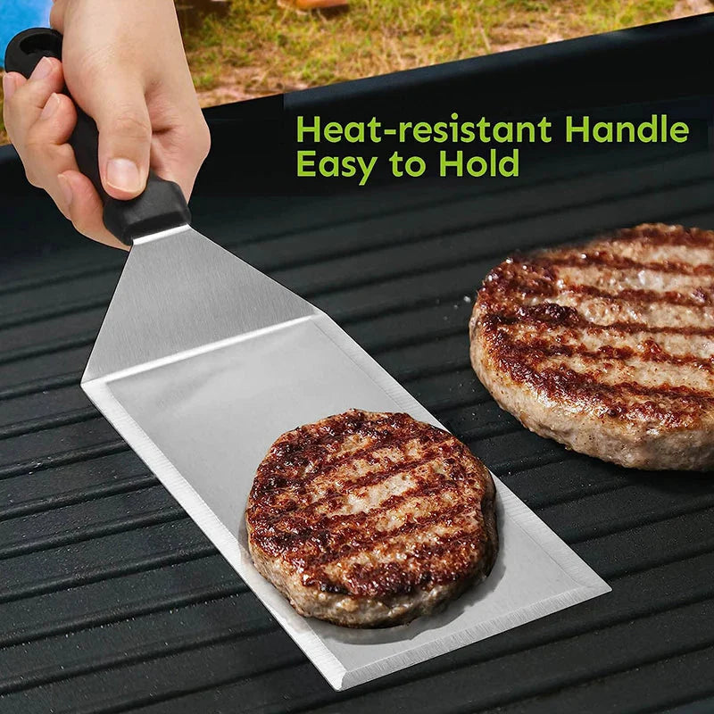Stainless Steel Long Grill Spatula with Cutting Edges Scraper Tool | Stornfield