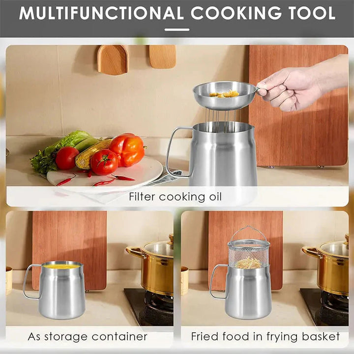 Stainless Steel Oil Filter Pot Oil Storage Pot Grease Keeper with Lid | Stornfield