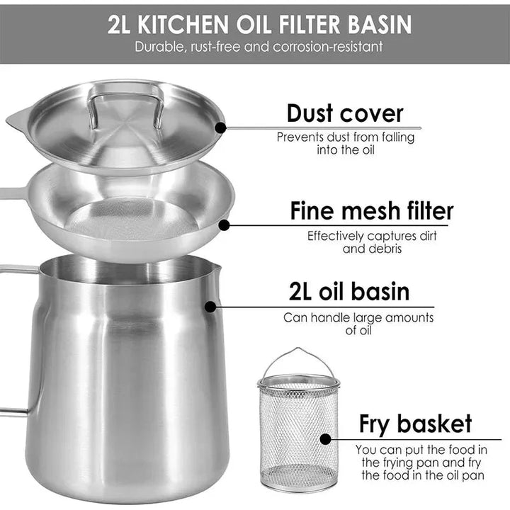 Stainless Steel Oil Filter Pot Oil Storage Pot Grease Keeper with Lid | Stornfield
