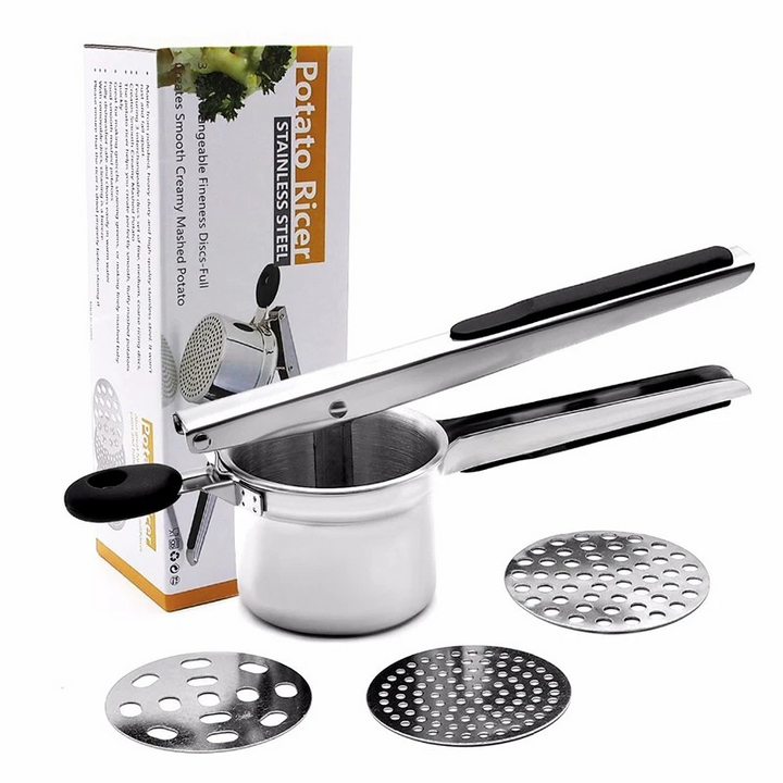 Stainless Steel Potato Press with 3 Fineness Discs | Stornfield