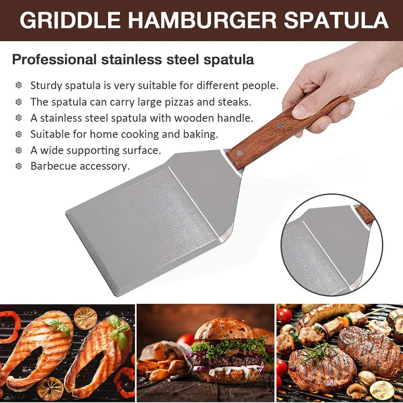 Stainless Steel Spatula Scraper with Wooden Handle Grill Flipper | Stornfield