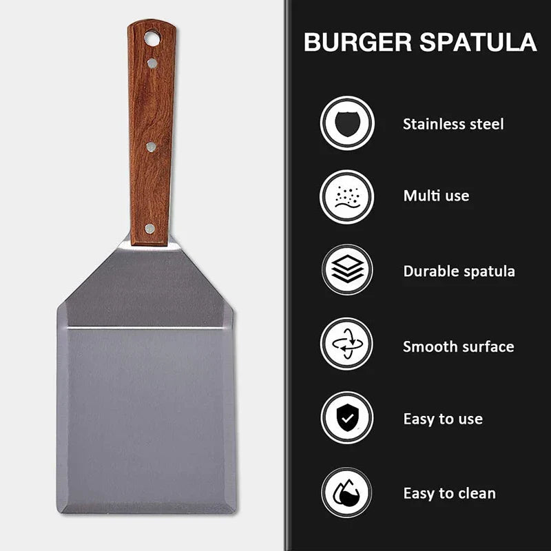 Stainless Steel Spatula Scraper with Wooden Handle Grill Flipper | Stornfield