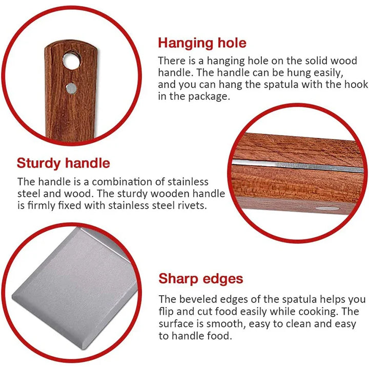 Stainless Steel Spatula Scraper with Wooden Handle Grill Flipper | Stornfield