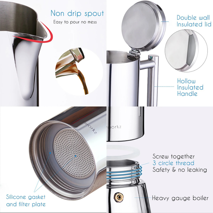 Stainless Steel Stovetop Espresso Maker Moka Pot Coffee Machine | Stornfield