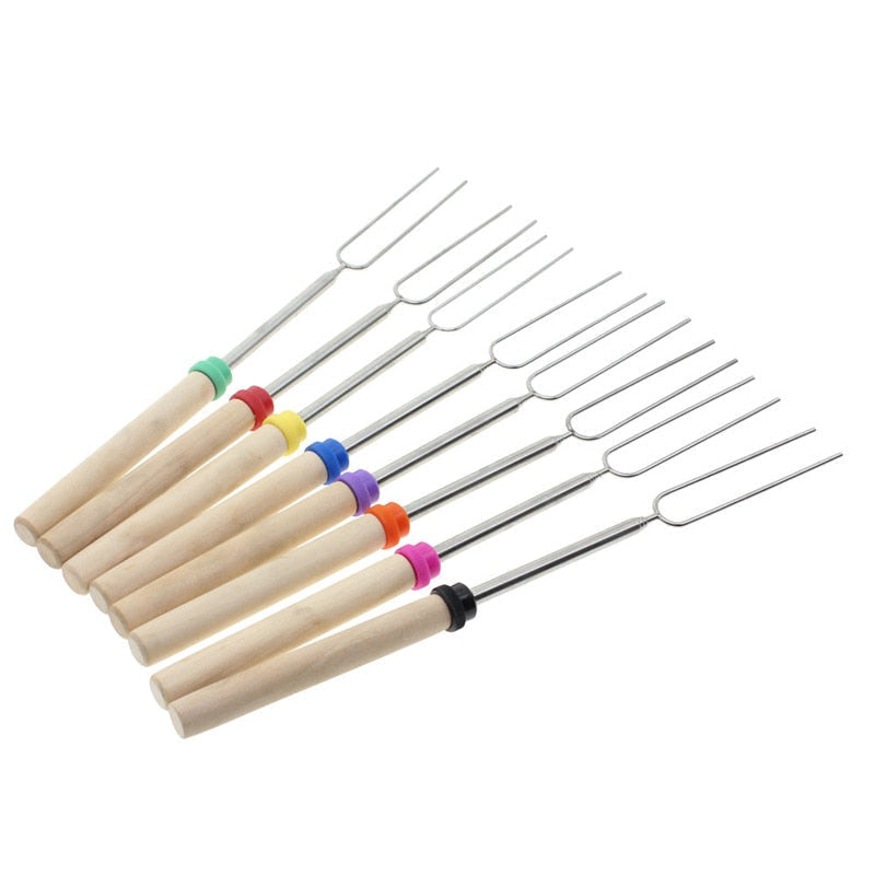 Stainless steel Wooden Handle Adjustable BBQ Fork Skewer | Stornfield