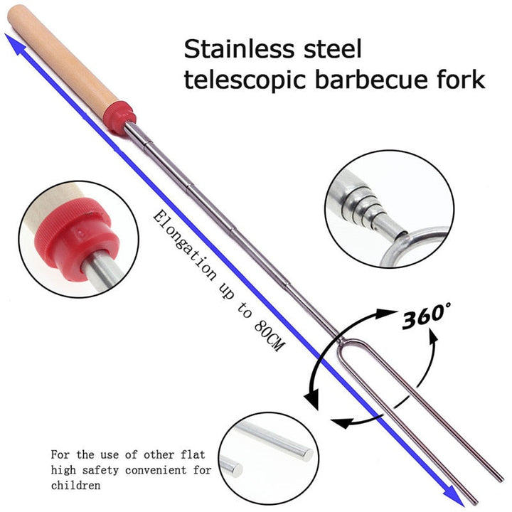 Stainless steel Wooden Handle Adjustable BBQ Fork Skewer | Stornfield