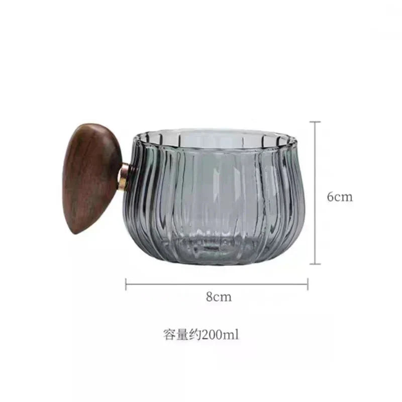 Striped Heat Resistant Silicon Glass Coffee Mug with Wooden Handle | Stornfield