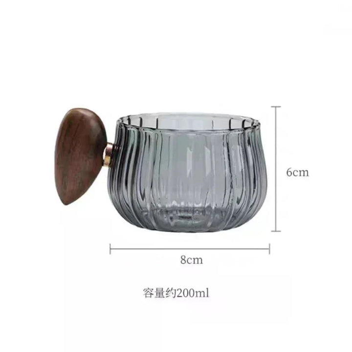 Striped Heat Resistant Silicon Glass Coffee Mug with Wooden Handle | Stornfield