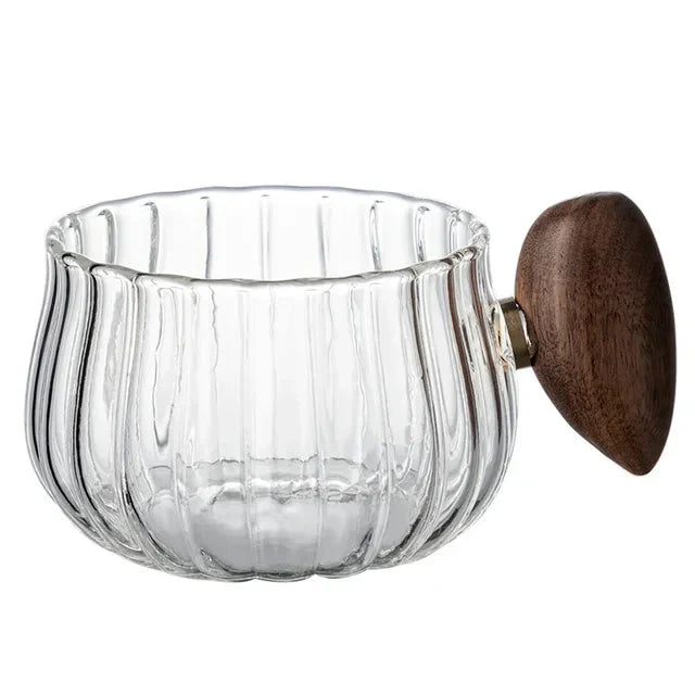 Striped Heat Resistant Silicon Glass Coffee Mug with Wooden Handle | Stornfield