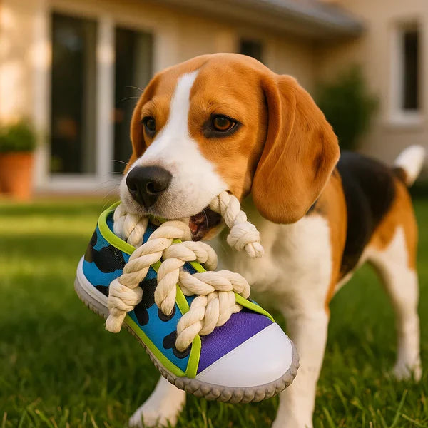 Stornfield Robust Dog Sneaker Toy with Rope and Squeaker