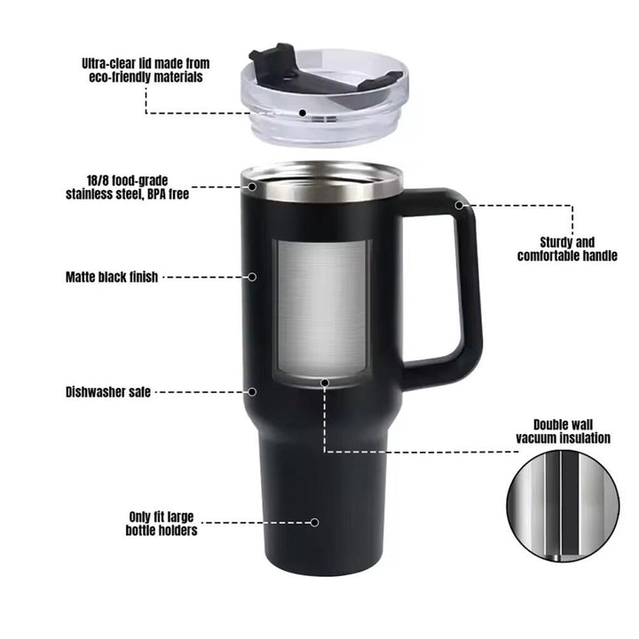 Tumbler Thermo mug 1200 ml with handle, lid and straw | Stornfield