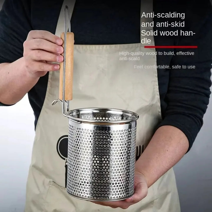Thickened Stainless Steel Funnel Wooden Handle Pasta Basket Strainer | Stornfield