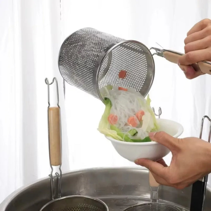 Thickened Stainless Steel Funnel Wooden Handle Pasta Basket Strainer | Stornfield