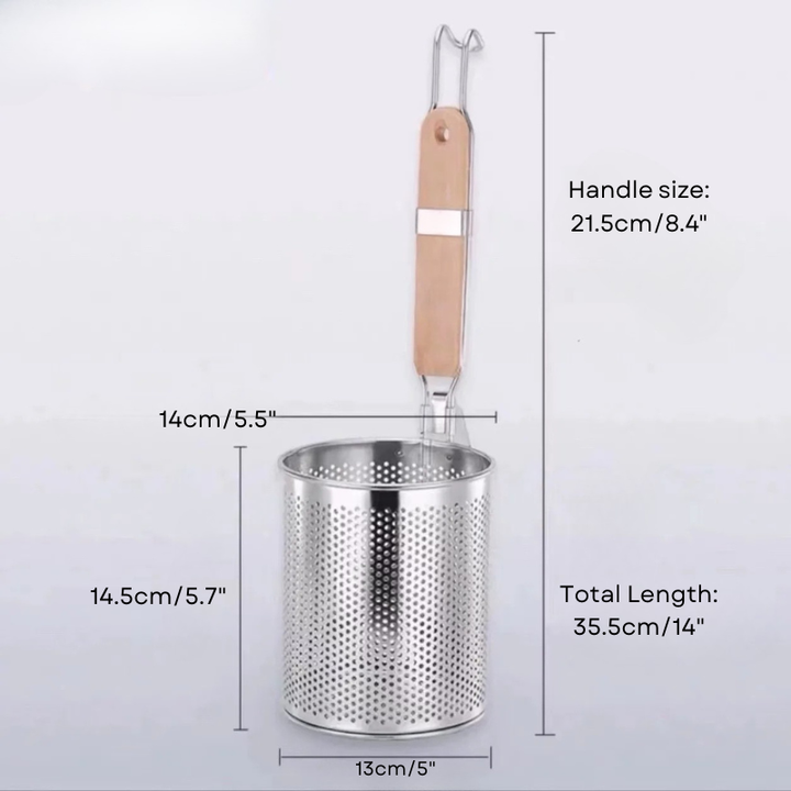 Thickened Stainless Steel Funnel Wooden Handle Pasta Basket Strainer | Stornfield