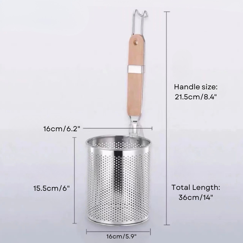 Thickened Stainless Steel Funnel Wooden Handle Pasta Basket Strainer | Stornfield