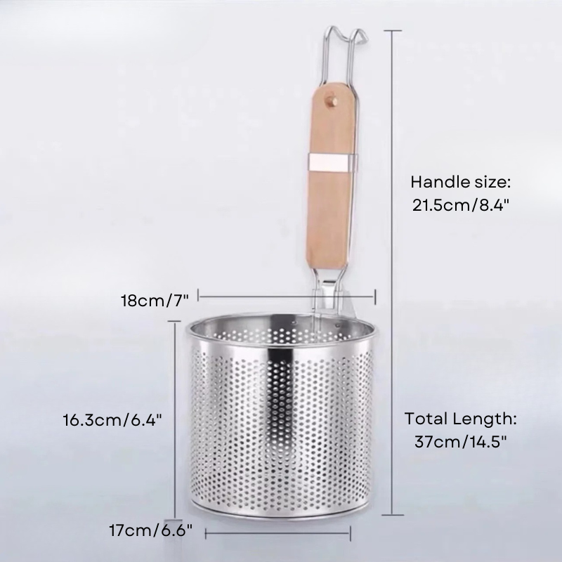 Thickened Stainless Steel Funnel Wooden Handle Pasta Basket Strainer | Stornfield