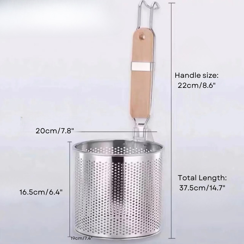 Thickened Stainless Steel Funnel Wooden Handle Pasta Basket Strainer | Stornfield