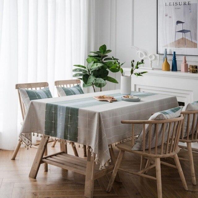 Three-tone Plaid Decorative Linen Tablecloth With Tassel | Stornfield