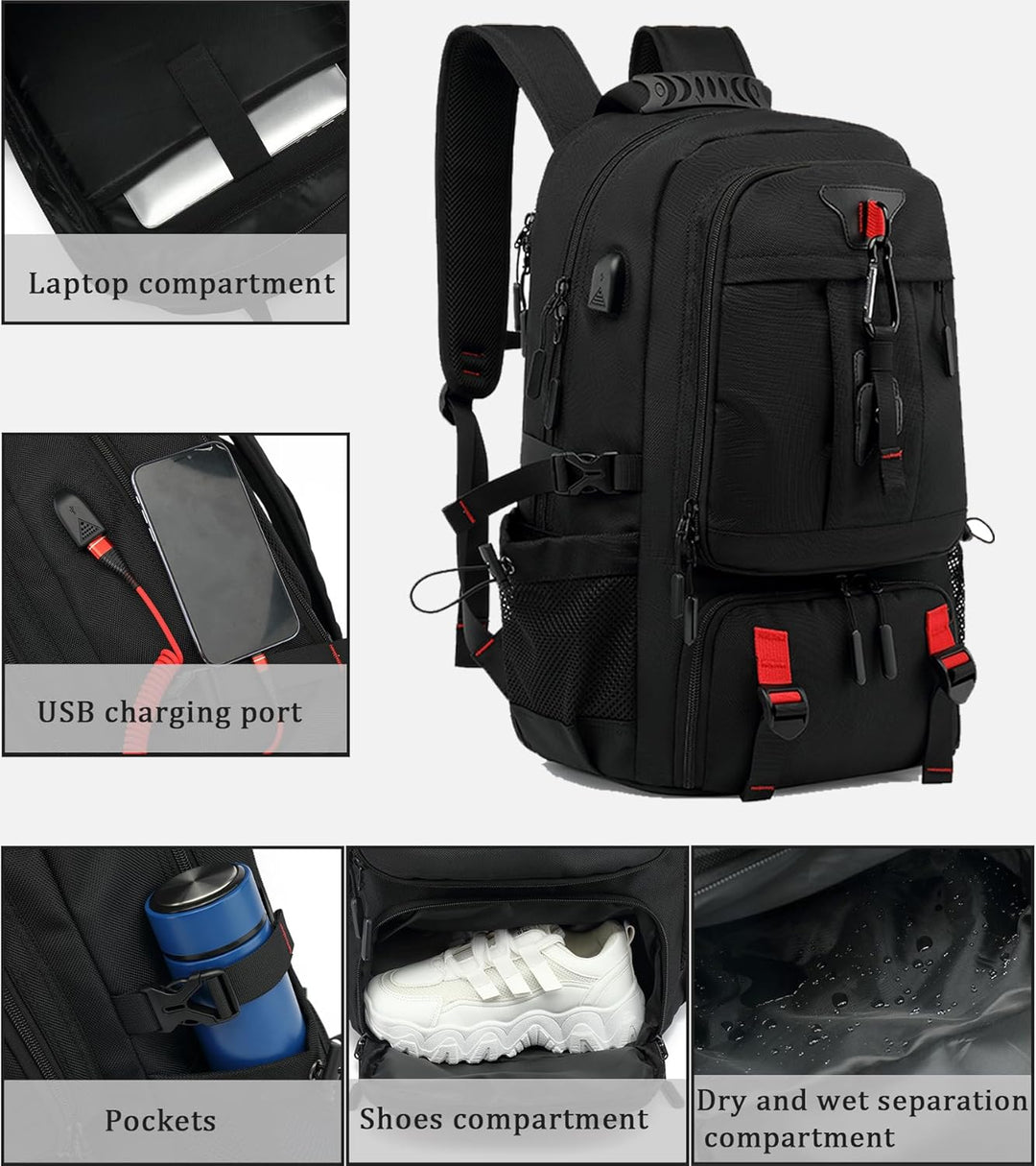 60L Waterproof Travel Laptop Backpack with USB Port & Shoe Compartment | Stornfield