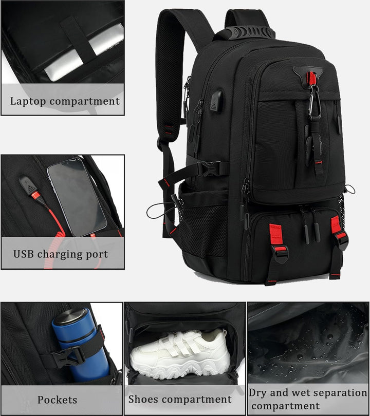 60L Waterproof Travel Laptop Backpack with USB Port & Shoe Compartment | Stornfield