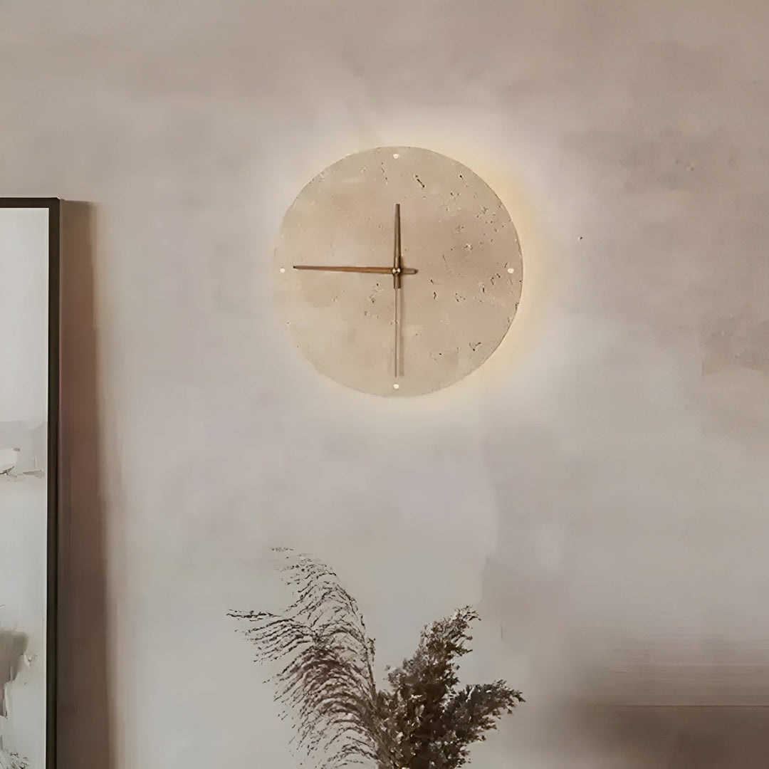 Travertine Wall Clock with LED Light – Minimalistic & Decorative | High-Quality Natural Stone Clock | Stornfield