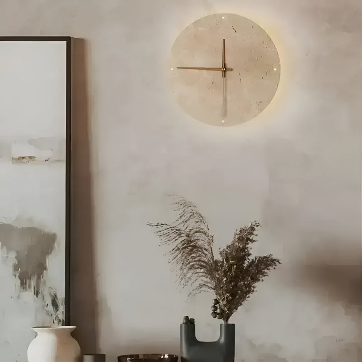 Travertine Wall Clock with LED Light – Minimalistic & Decorative | High-Quality Natural Stone Clock | Stornfield