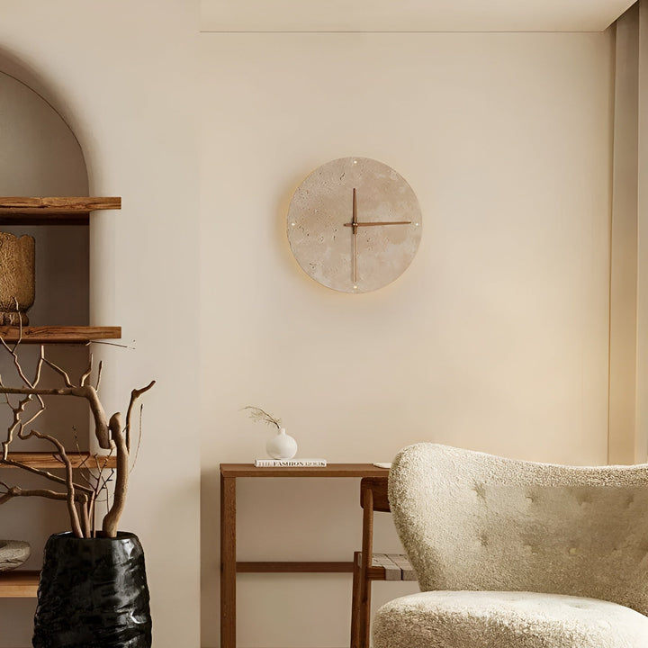 Travertine Wall Clock with LED Light – Minimalistic & Decorative | High-Quality Natural Stone Clock | Stornfield
