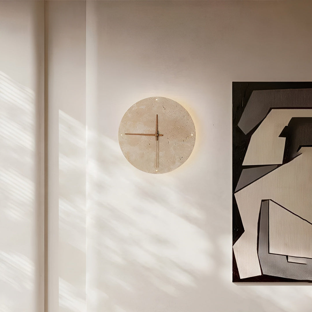 Travertine Wall Clock with LED Light – Minimalistic & Decorative | High-Quality Natural Stone Clock | Stornfield