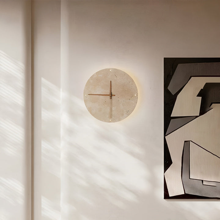 Travertine Wall Clock with LED Light – Minimalistic & Decorative | High-Quality Natural Stone Clock | Stornfield