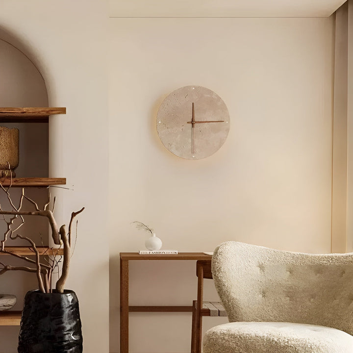 Travertine Wall Clock with LED Light – Minimalistic & Decorative | High-Quality Natural Stone Clock | Stornfield