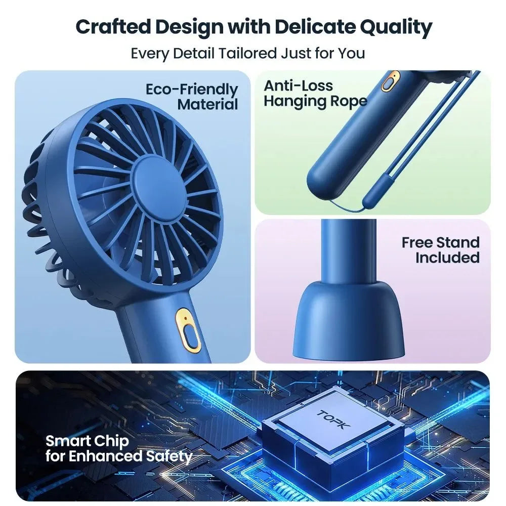 1800mAh Rechargeable Mini Portable Fan - USB Personal Handheld Electric Fan with 3 Speeds for Room, Camping, and Indoor Use | Stornfield