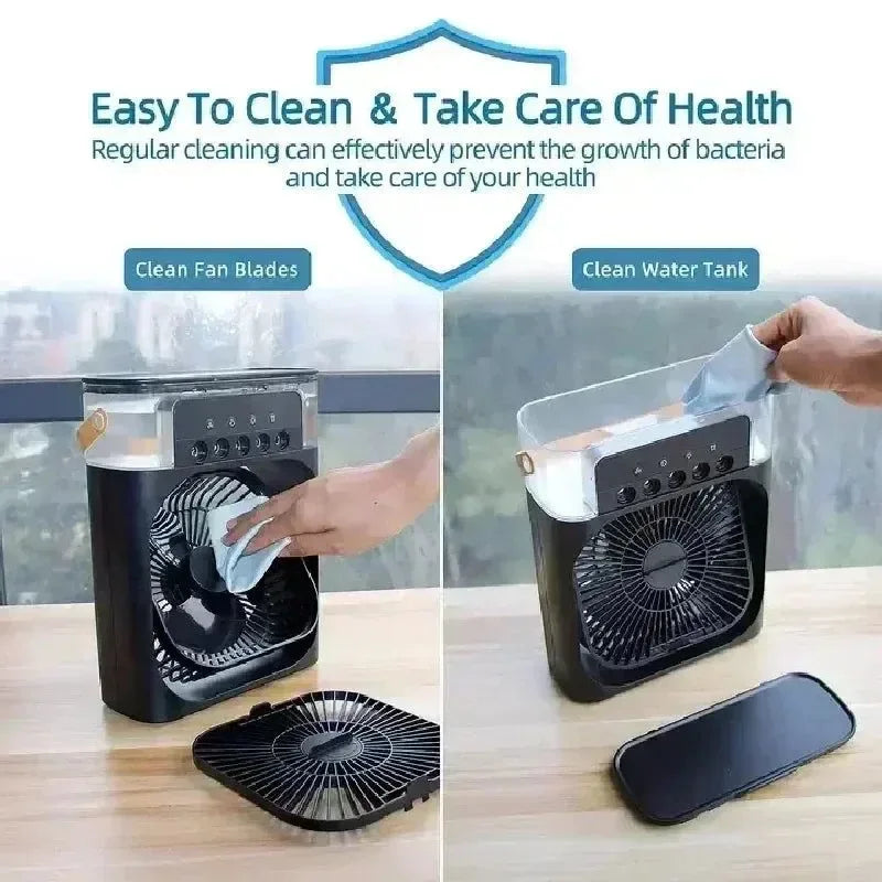 3-in-1 Portable Air Cooler with LED Lights – USB-Powered Desktop Fan, Humidifier & Night Light | Stornfield