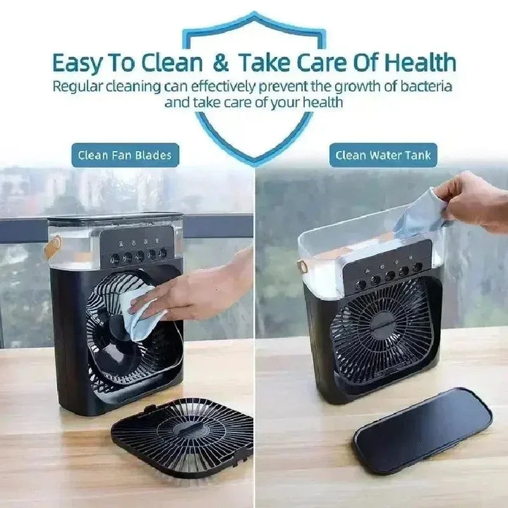 3-in-1 Portable Air Cooler with LED Lights – USB-Powered Desktop Fan, Humidifier & Night Light | Stornfield