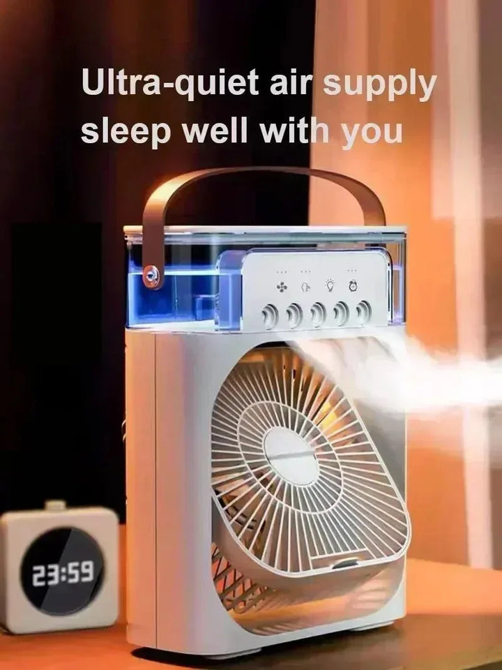 3-in-1 Portable Air Cooler with LED Lights – USB-Powered Desktop Fan, Humidifier & Night Light | Stornfield
