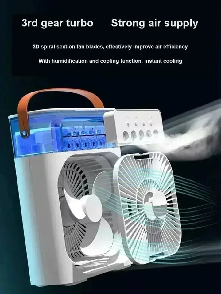 3-in-1 Portable Air Cooler with LED Lights – USB-Powered Desktop Fan, Humidifier & Night Light | Stornfield