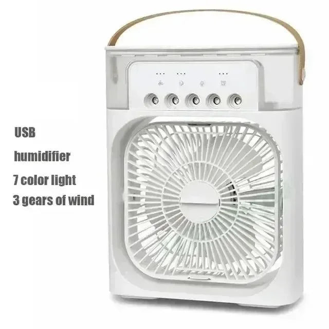 3-in-1 Portable Air Cooler with LED Lights – USB-Powered Desktop Fan, Humidifier & Night Light | Stornfield