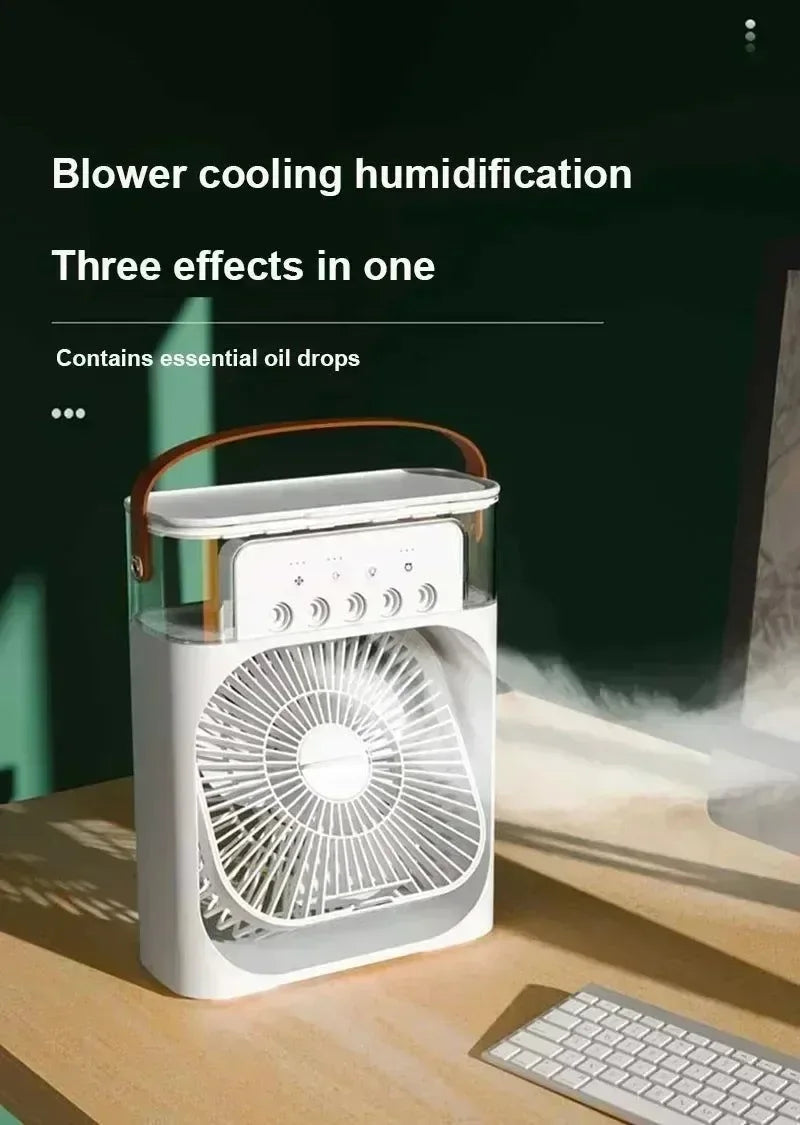 3-in-1 Portable Air Cooler with LED Lights – USB-Powered Desktop Fan, Humidifier & Night Light | Stornfield