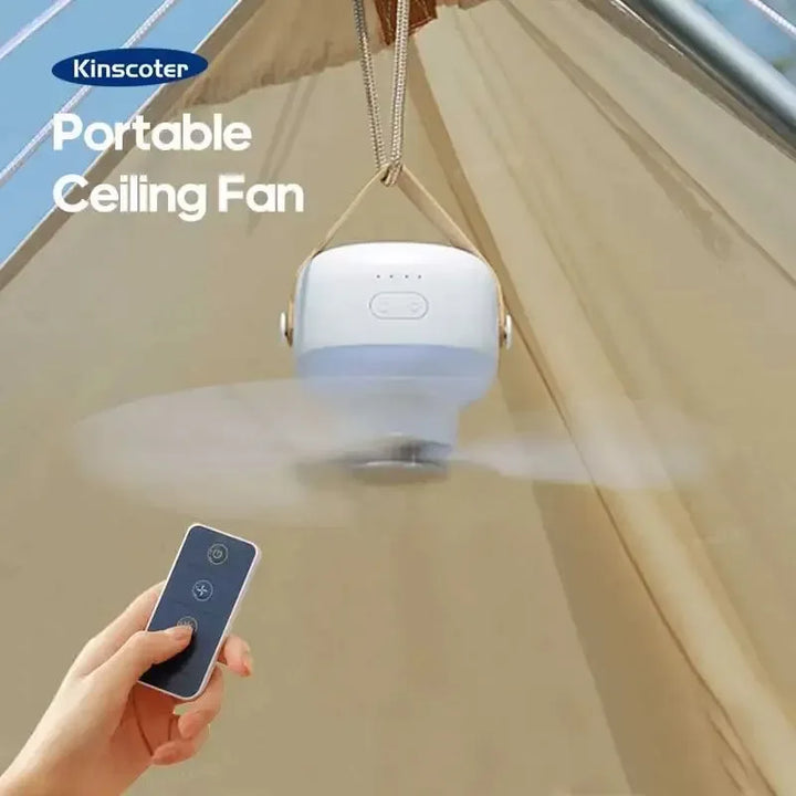 7200mAh Outdoor Camping Fan – Cordless Ceiling Fan with LED Light & Remote Control | Stornfield