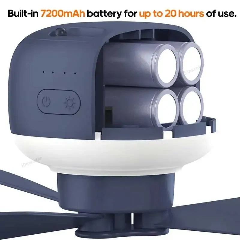 7200mAh Outdoor Camping Fan – Cordless Ceiling Fan with LED Light & Remote Control | Stornfield