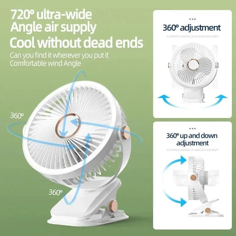 8000mAh Clip-on Fan 3 Speed Quiet Rechargeable Desktop Portable Air Circulator Wireless Fan | Stornfield