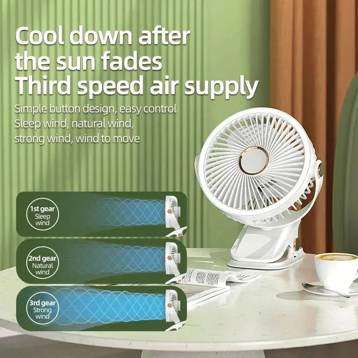 8000mAh Clip-on Fan 3 Speed Quiet Rechargeable Desktop Portable Air Circulator Wireless Fan | Stornfield