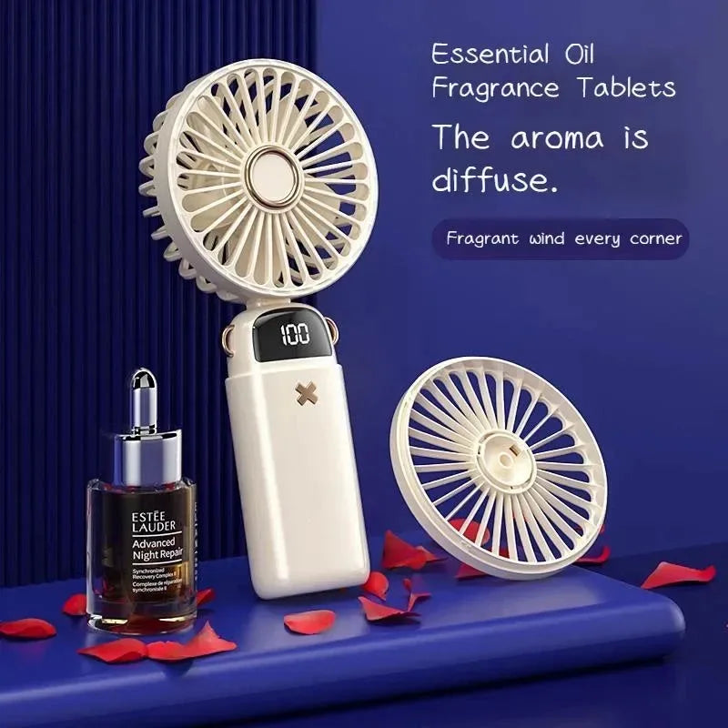 Aromatherapy Handheld Mini Fan – Foldable, Portable & USB Rechargeable | Stornfield