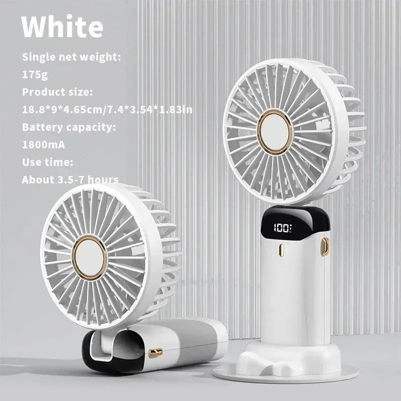 Handheld Mini Fan – 3000mAh Foldable USB Rechargeable Fan with LED Display & Phone Stand | Stornfield