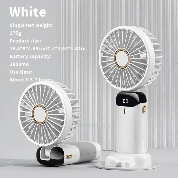 Handheld Mini Fan – 3000mAh Foldable USB Rechargeable Fan with LED Display & Phone Stand | Stornfield