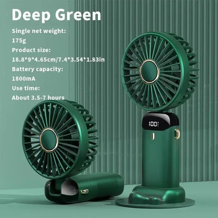 Handheld Mini Fan – 3000mAh Foldable USB Rechargeable Fan with LED Display & Phone Stand | Stornfield